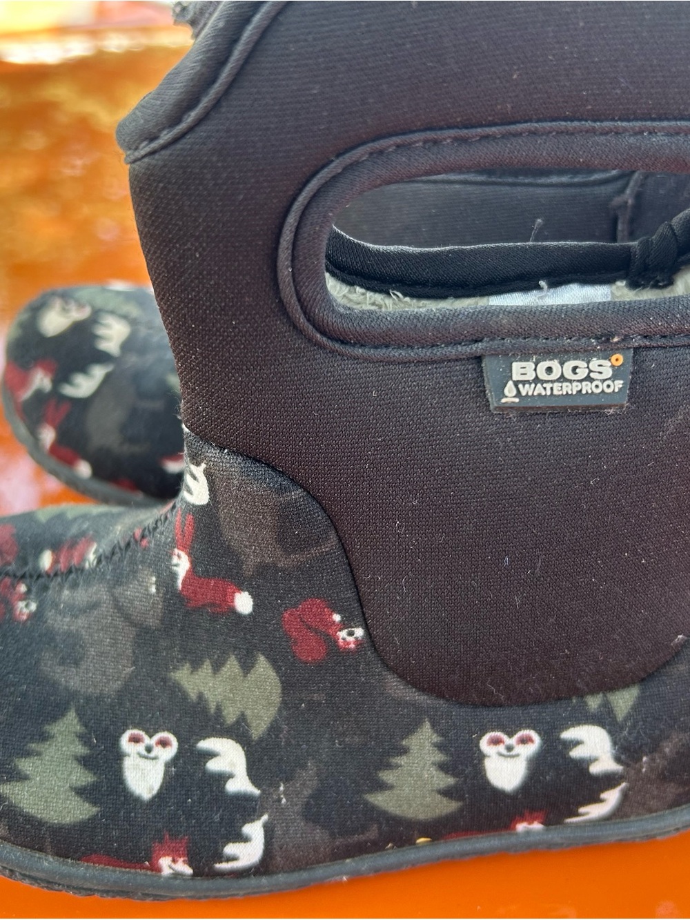 Bogs Black Kids' Holiday Owl & Tree Neoprene Boots